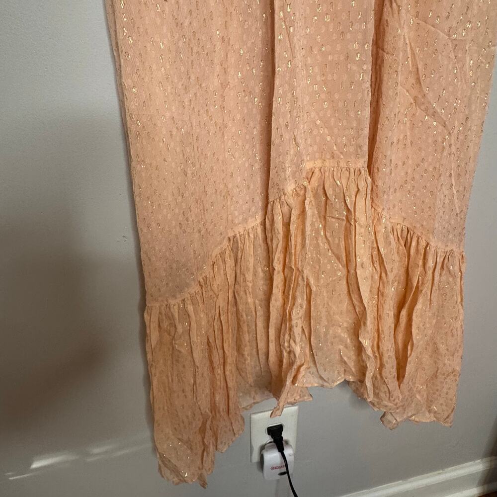 A.L.C. Kaia Halter Neck Blush Smocked Silk Metallic Midi Dress Size 8 NWT - Picture 5 of 10